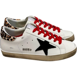 Golden Goose Super-Star Sneakers With Leopard-Print Heel Tab And Red Laces - Kadın Ayakkabı