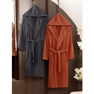 Mira  Antrasit Kiremit Kapüşonlu Çift Bornoz