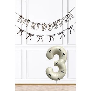 Siyah Fiyonk Konsept Banner ve Yaş Balonlu Doğum Günü Balon Seti