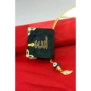 El Yapımı Cam Nazar Boncuklu Siyah Kadife Mini Kur' An-I Kerim Araba Dikiz Ayna Süsü