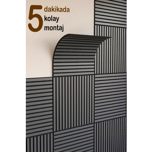 Mini Eko Akustik Ahşap Panel Antrasit Gri - 60X60CM