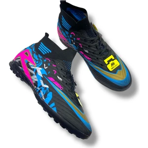 Çoraplı Halısaha Ayakkabı Siyah Fuşya Desenli