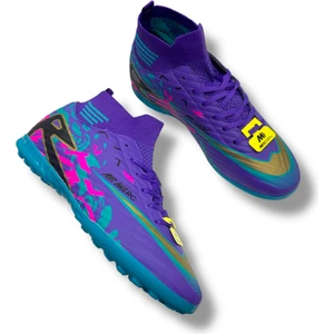 Çoraplı Halısaha Ayakkabı Mor Turkuaz Desenli