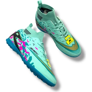 Çoraplı Halısaha Ayakkabı Su Yeşili Turkuaz Desenli