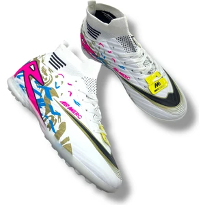 Çoraplı Halısaha Ayakkabı Beyaz Fuşya Desenli