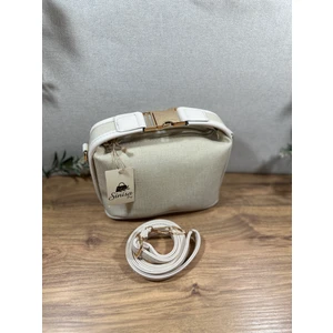 Gold Kilit Aksesuarlı Keten Orta Boy Kadın El ve Omuz Çantası