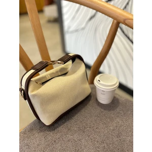 Gold Kilit Aksesuarlı Keten Orta Boy Kadın El ve Omuz Çantası