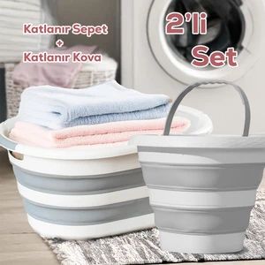 2li Katlanır Temizlik Seti - Katlanır Sepet 25LT - Katlanır Kova 10LT