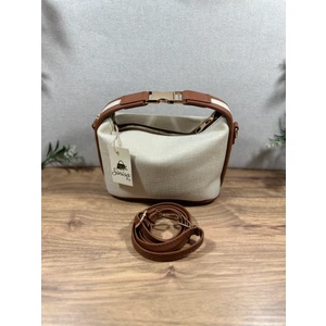 Gold Kilit Aksesuarlı Keten Orta Boy Kadın El ve Omuz Çantası