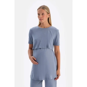 Indigo Fonksiyonel Modal Hamile Tişört