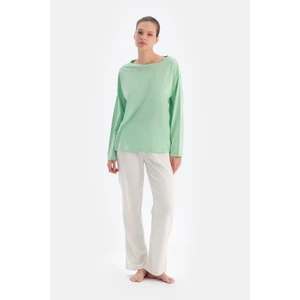 Yeşil Kadın Bisiklet Yaka Pijama Üstü