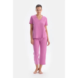 Fuşya Kadın V Yaka Pijama Takımı