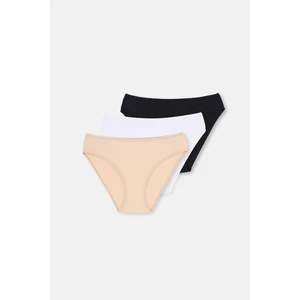 Siyah-Beyaz-Ten 3'lü Klasik Kadın Slip Külot