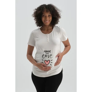Beyaz Pamuklu Hamile T-Shirt