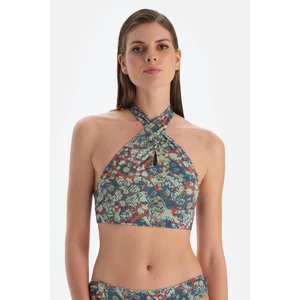 Kiremit-Mavi Halter Yaka Bikini Üst