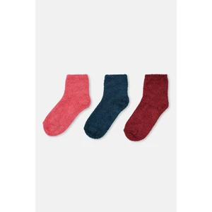 Pembe-Lacivert Kadın 3'lü Peluş Çorap