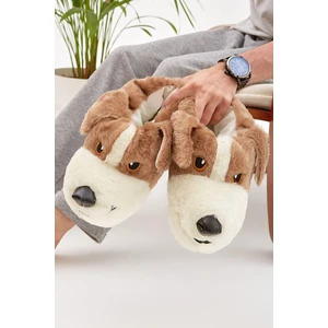 Mdes Taba Hayvanlı Sessiz Taban Panduf Sevimli Köpek Figürlü Peluş Ev Ayakkabısı