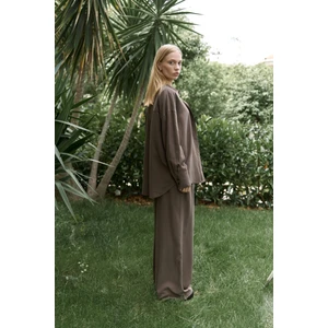 Nunzia Arka Detaylı Soft Kahve Oversize Gömlek Pantolon Takım