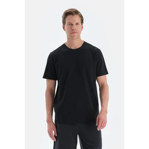 Siyah Bisiklet Yaka Kısa Kollu Örme Keten Tişört