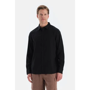 Siyah Uzun Kollu Keten Gömlek