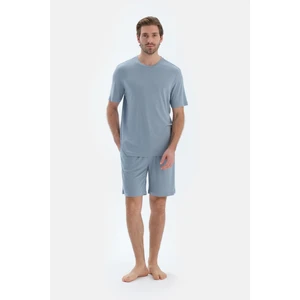 Mavi Dikiş Detaylı Kısa Kollu Tişört Şort Pijama Takımı