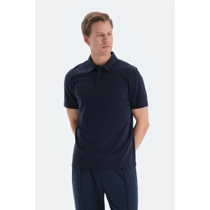 Lacivert Polo Yaka Ipek Apre Kısa Kollu Tişört