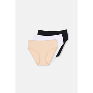 Siyah-Beyaz-Ten Yüksek Bel 3'lü Slip Külot