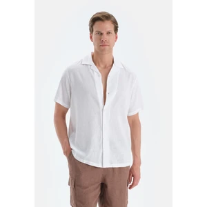 Beyaz Kısa Kollu Keten Gömlek