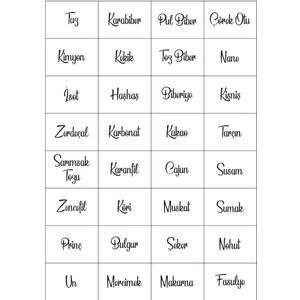 32'li Baharat ve Bakliyat Mutfak Etiketi Şeffaf Sudan Etkilenmez