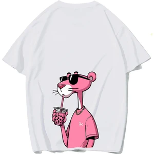 Brz Collection Unisex Oversize Pink Panther Pembe Panter T-Shirt Beyaz