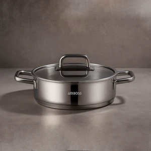 Paslanmaz Çelik Cam Kapaklı Basık Tencere 30x8 cm