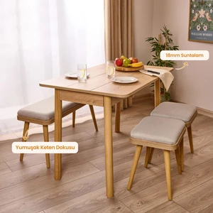 Just Home Bono Ortadan Açılır Masa Takımı - Karina Meşe / Krem - 110 cm