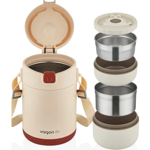 Çelik Yemek Termosu Isı Yalıtımlı 2 Kaseli 1.8lt Sızdırmaz Vakumlu Kap Taşıma Askılı -FF10081