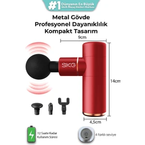 Skg F3 Masaj Tabancası, Red, 4 Darbe Yoğunluğu, 4 Farklı Bölgeye Uyumlu Masaj Başlığı