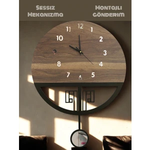 Hayalevim Ahşap Sarkaçlı Ahşap Duvar Saati,sarkaçlı Saat, Duvar Saati, Wooden Wall Clock (Tiktak Sesli)