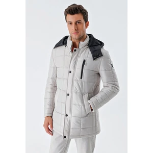 Taş Rengi Kapüşonlu Kapitoneli Astar Comfort Fit Rahat Kesim Klasik Kaban 1008235155