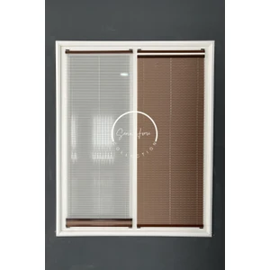 Serin Home Collection Gece Gündüz Katlanabilir Kahverengi Çiftli Plise Perde, Cam Balkon Perdeleri, Pvc Pencere Perdeleri