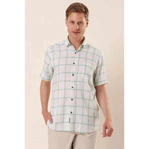 Yeşil Kısa Kollu EkoseliCepli %100 Pamuk Klasik Comfort Fit Rahat Kesim Gömlek 1004230173