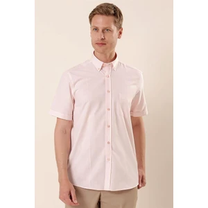 Pudra Kısa Kollu DesenliCepli Pamuklu Klasik Comfort Fit Rahat Kesim Gömlek 1004230174