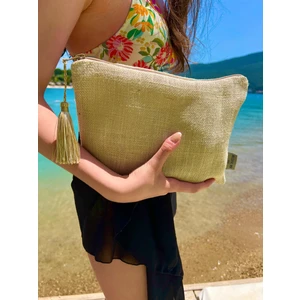 Pamuk Püsküllü Hasır Görünümlü Clutch El Çantası