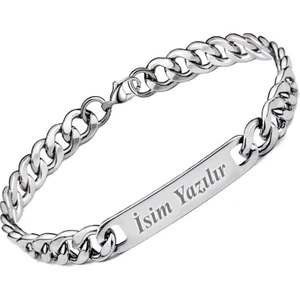 Kişiye Özel İsim Yazılan Figaro Unisex Çelik Bileklik ack06ic