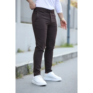 Erkek Kahverengi Italyan Kesim Slim Fit Kaliteli Esnek Likralı Bilek Boy Kumaş Pantolon