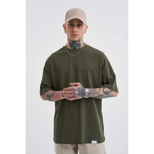 Erkek Basic Super Pamuklu Oversize Koyu Haki Tişört