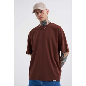 Erkek Basic Super Pamuklu Oversize Çikolata Tişört