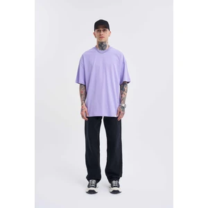 Erkek Basic Super Pamuklu Oversize Lila Tişört