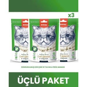 Kedi Dondurulmuş Kedi Çimi ve Tavuklu Ödül 3X20GR (3lü Paket)