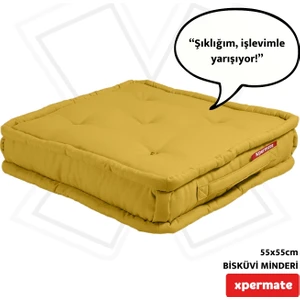 Bisküvi Minder Petek Önü Palet Üstü Minderi Fransız Minder Bank ve Bahçe Minderi 55X55X14 cm Sarı