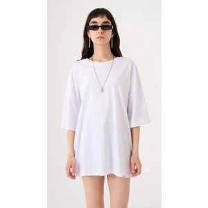 Kadın Basic Pamuklu Süprem Oversize Beyaz Tişört