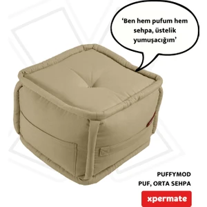 x permate Puffymod Dekoratif Kare Puf Orta Sehpa Ayak Uzatma Puf 40 x 40  cm  Bej