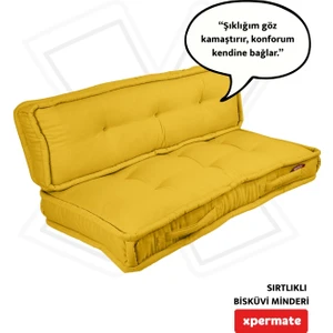 Bisküvi Minder Petek Önü Palet Üstü Minderi Fransız Minder Bank ve Bahçe Minderi 60X120X14 cm Sarı